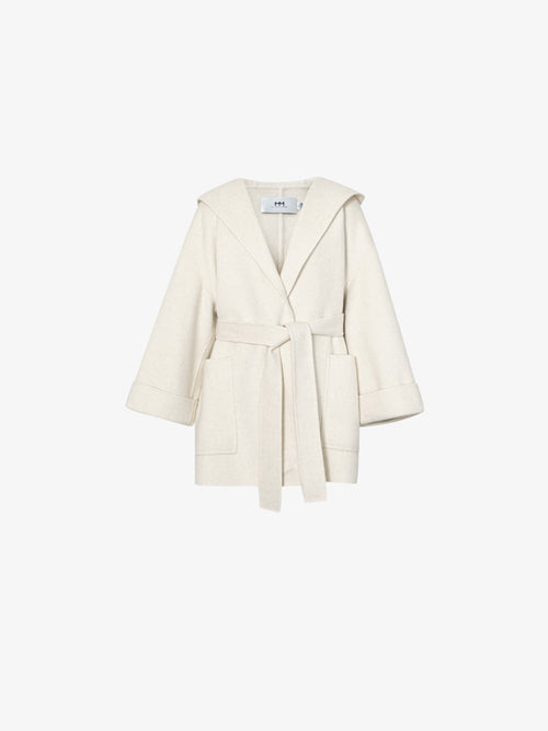 Load image 1 in gallery view. Hooded Belted Wool-Blend Coat