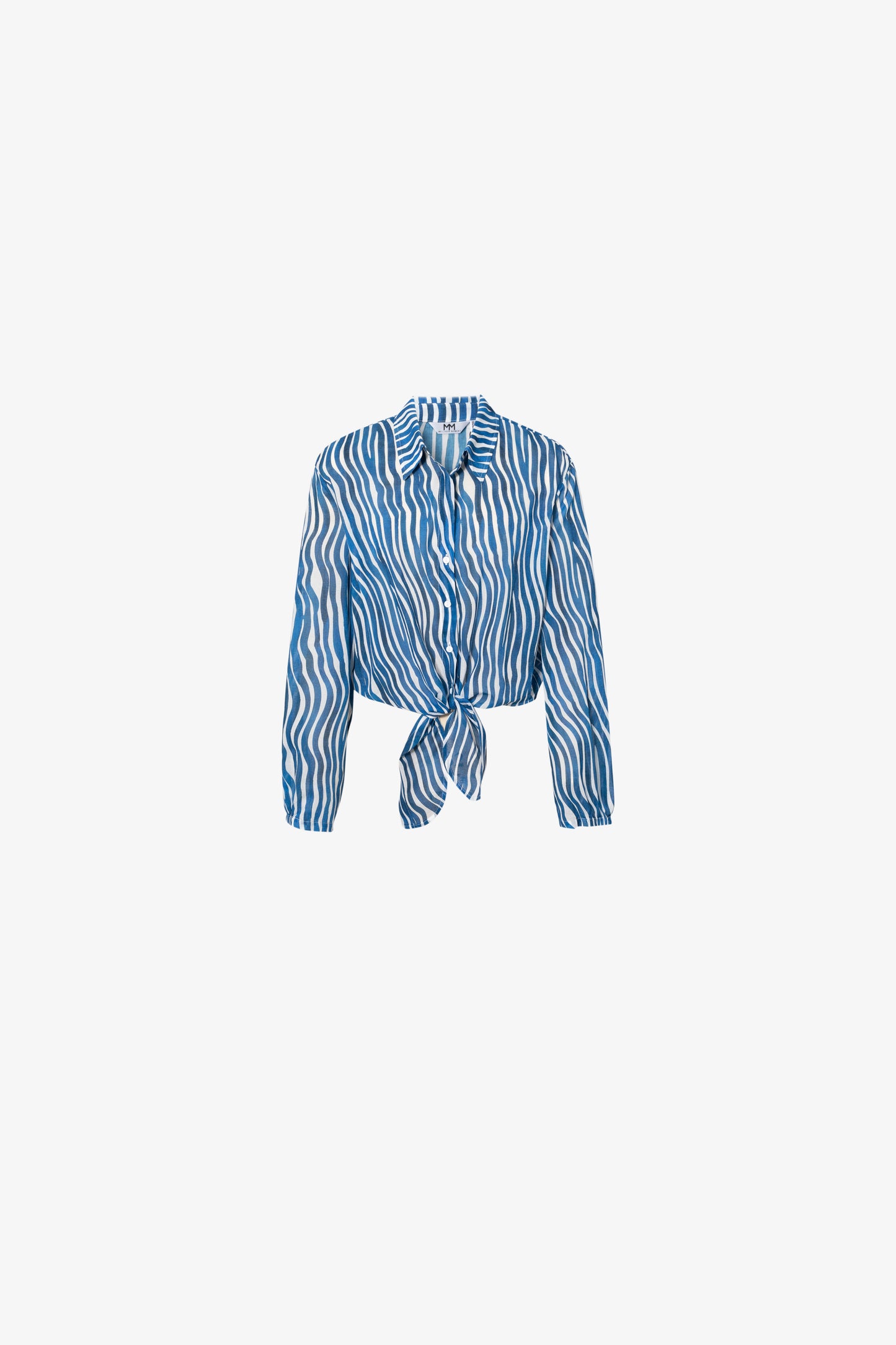 Cotton Front-Tie Cropped Stripe Blouse