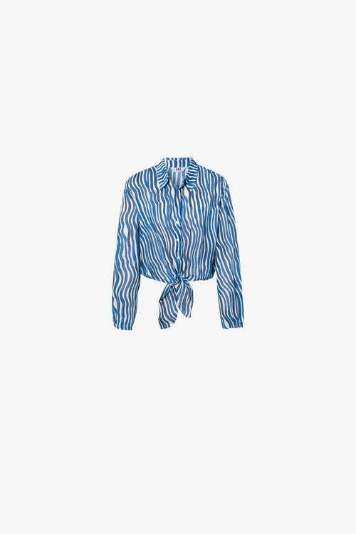 Load image 1 in gallery view. Cotton Front-Tie Cropped Stripe Blouse