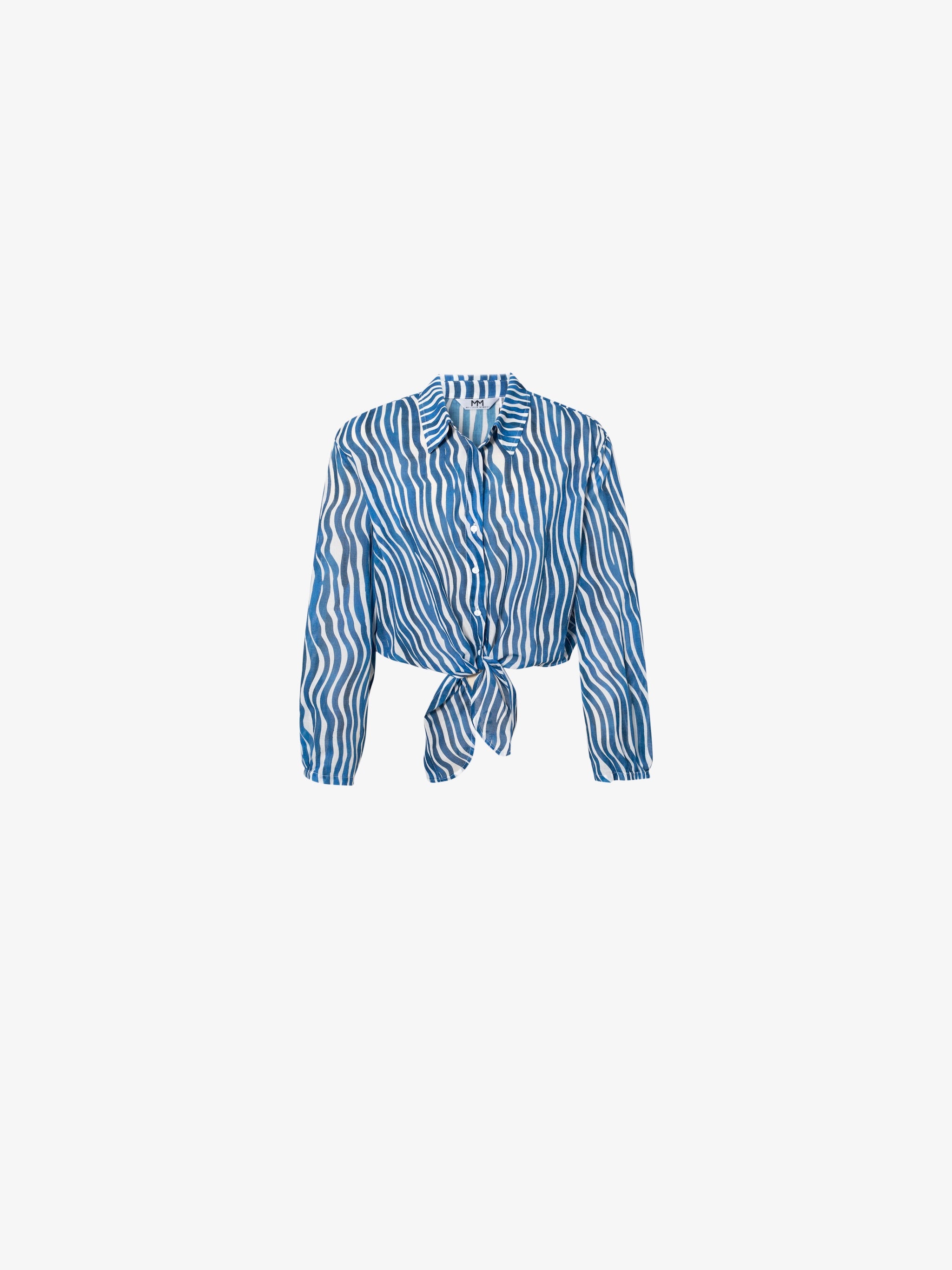 Cotton Front-Tie Cropped Stripe Blouse