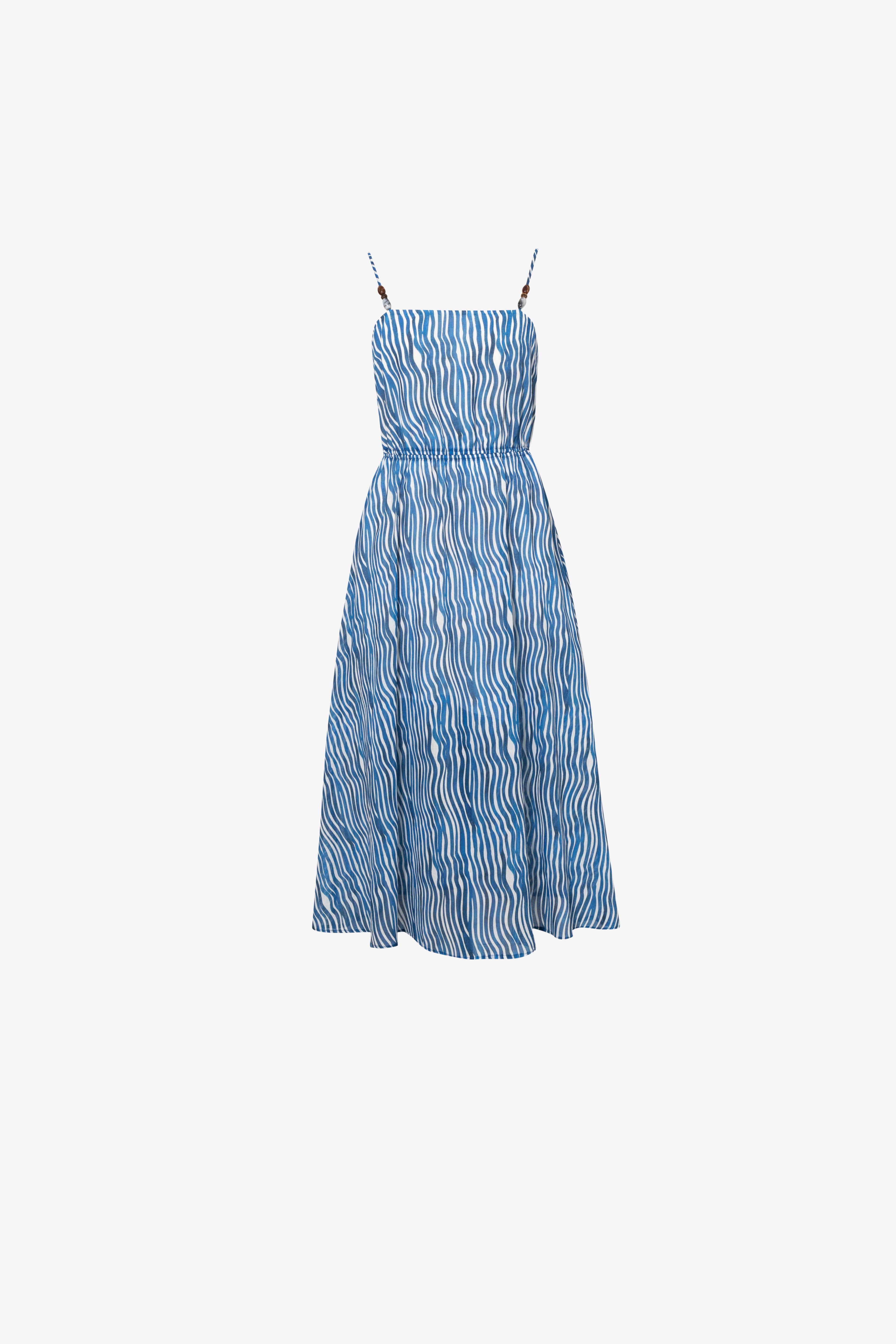Cotton Stripe Spaghetti-Strap Midi Dress
