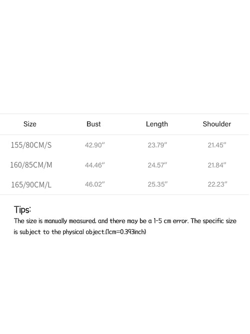 Load image 1 in gallery view. Measurement chart for clothing sizes with dimensions listed.