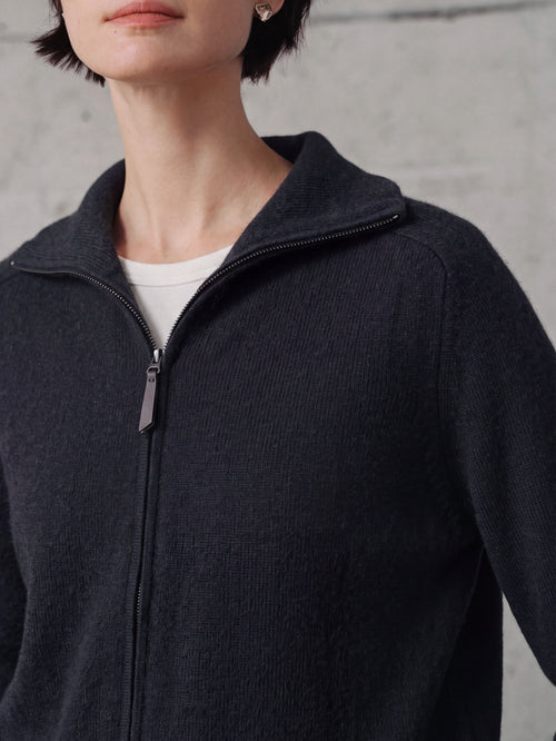 Load image 1 in gallery view. Cable-Sleeve Zip Cashmere Cardigan