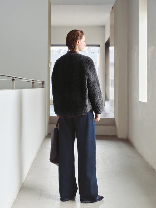 Load image 1 in gallery view. Pure Wool Shearling Jacket with Structured Collar
