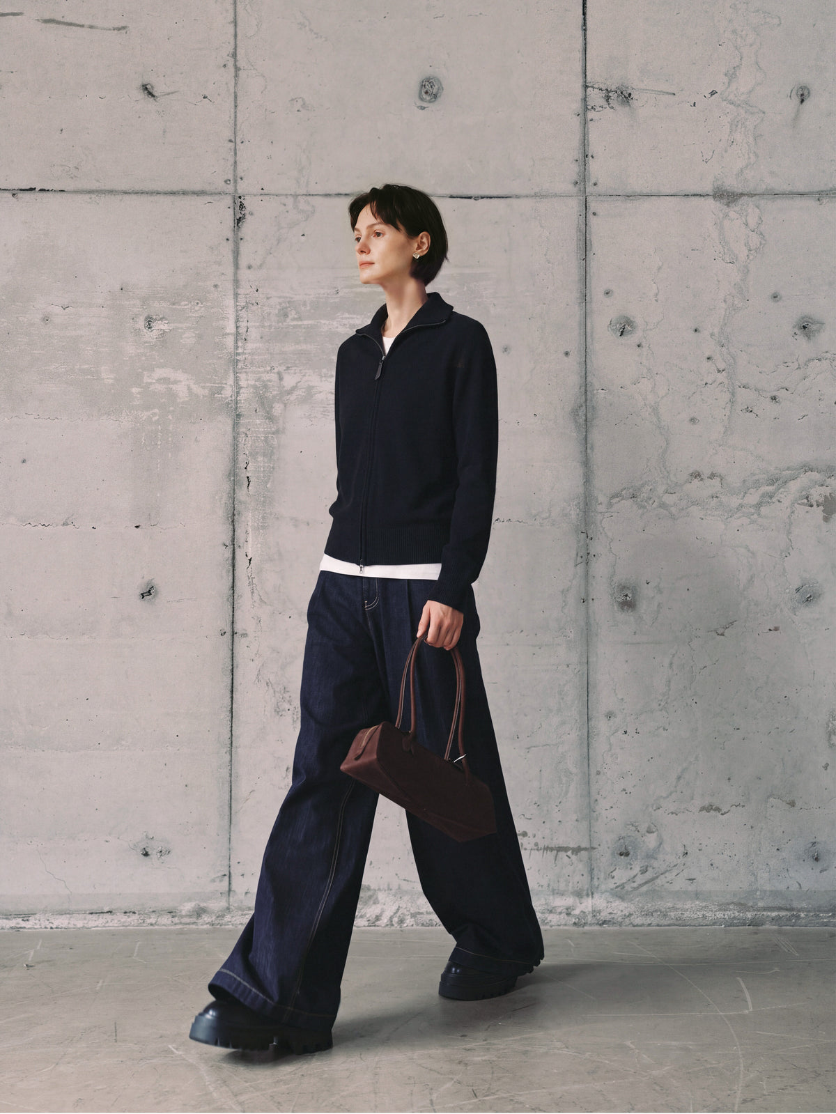 Cable-Sleeve Zip Cashmere Cardigan