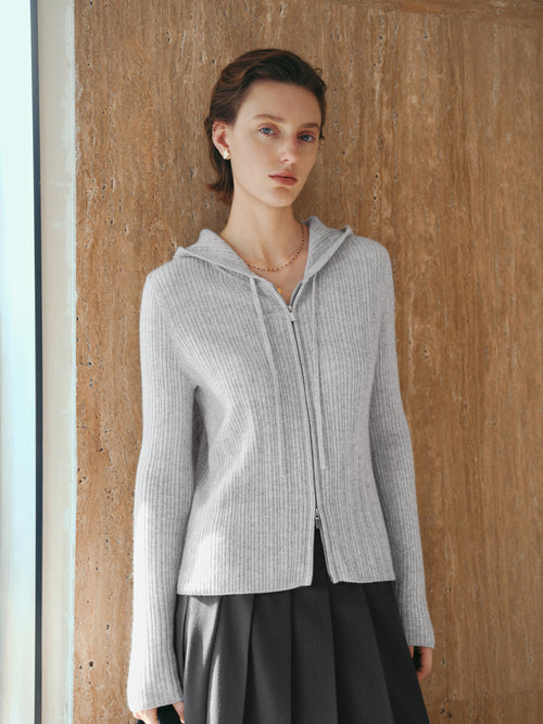Load image 1 in gallery view. Cashmere Zip-Up Hooded Sweater