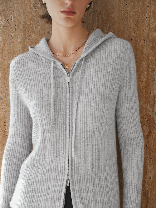 Load image 1 in gallery view. Cashmere Zip-Up Hooded Sweater