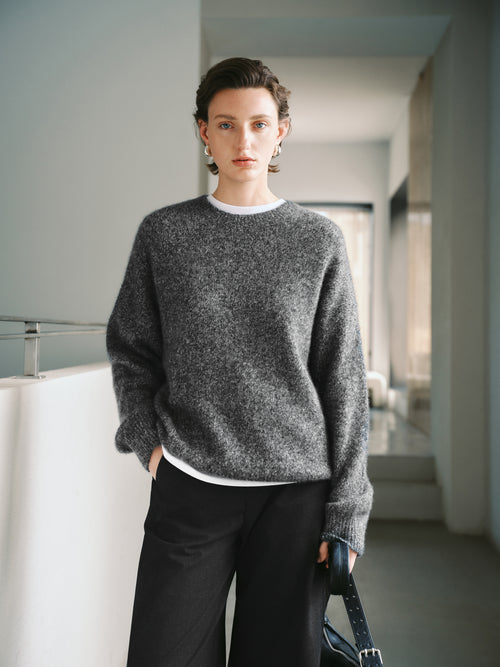 Load image 1 in gallery view. Textured Cashmere-Silk Crewneck Sweater