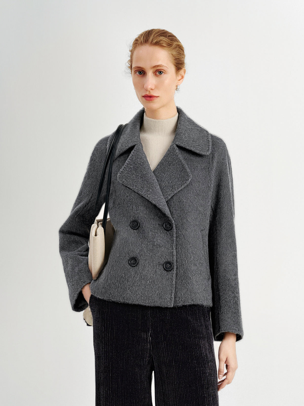 Pure Wool Wide-Collar Short Coat