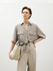 Polo Neck Tie-Front Blouse