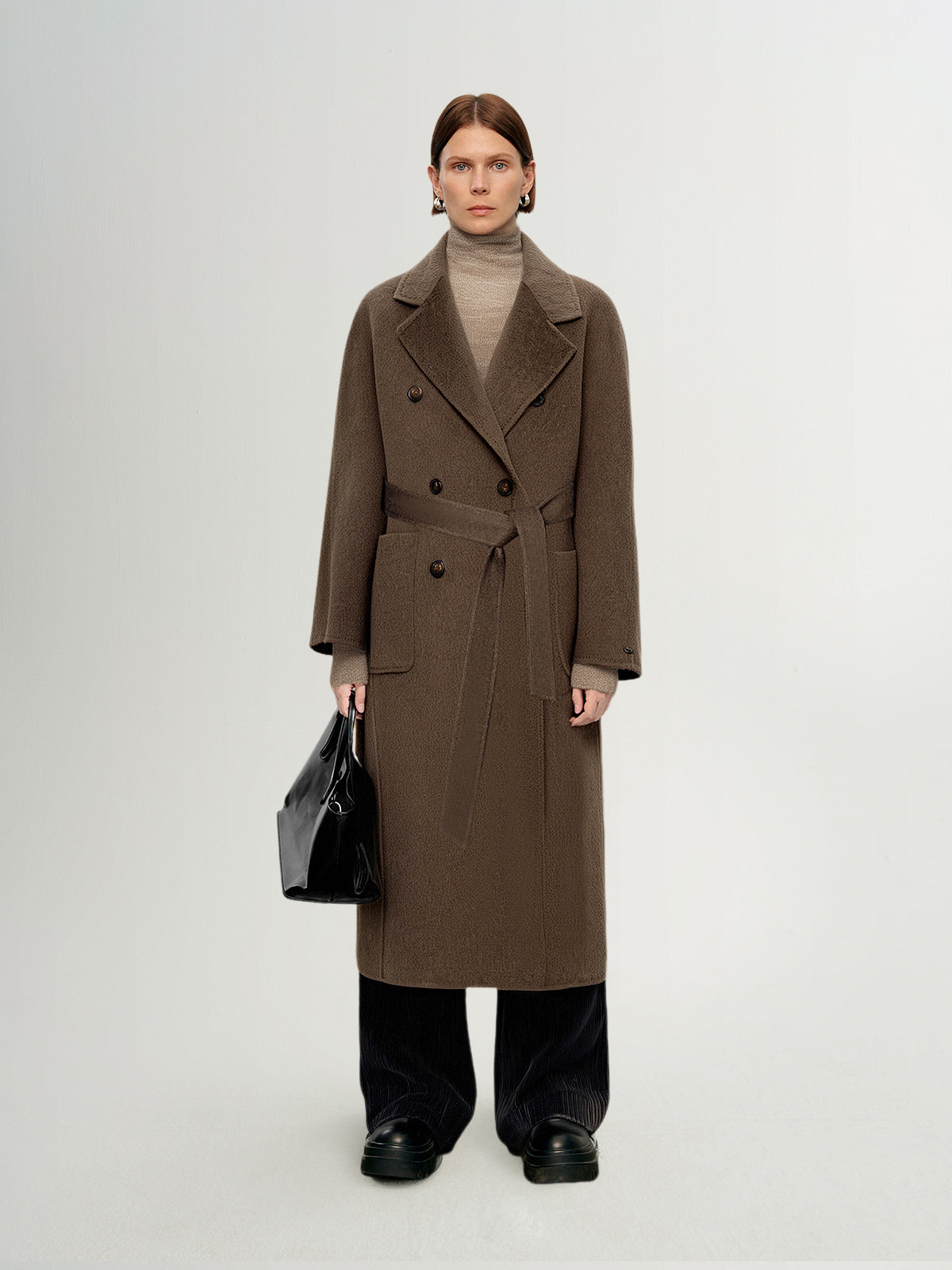 Wool-Camel Blend Tie-Belt Coat