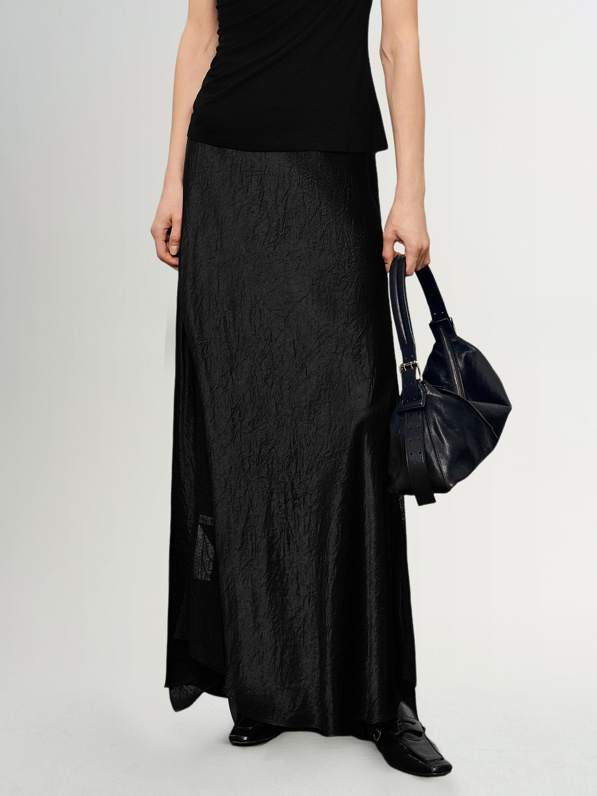 Acetate Silky Waist-Defined Skirt