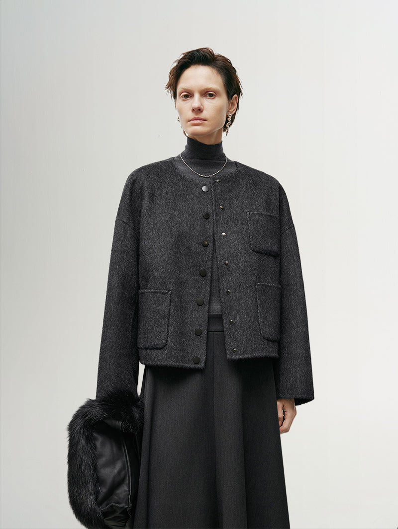 Crew Neck Wool Silk Coat - MEILLEUR MOMENT OFFICIAL STORE NEW YORK 