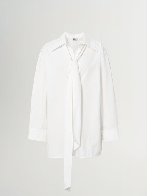 Load image 1 in gallery view. Pure Cotton Tie-Neck Poplin Shirt