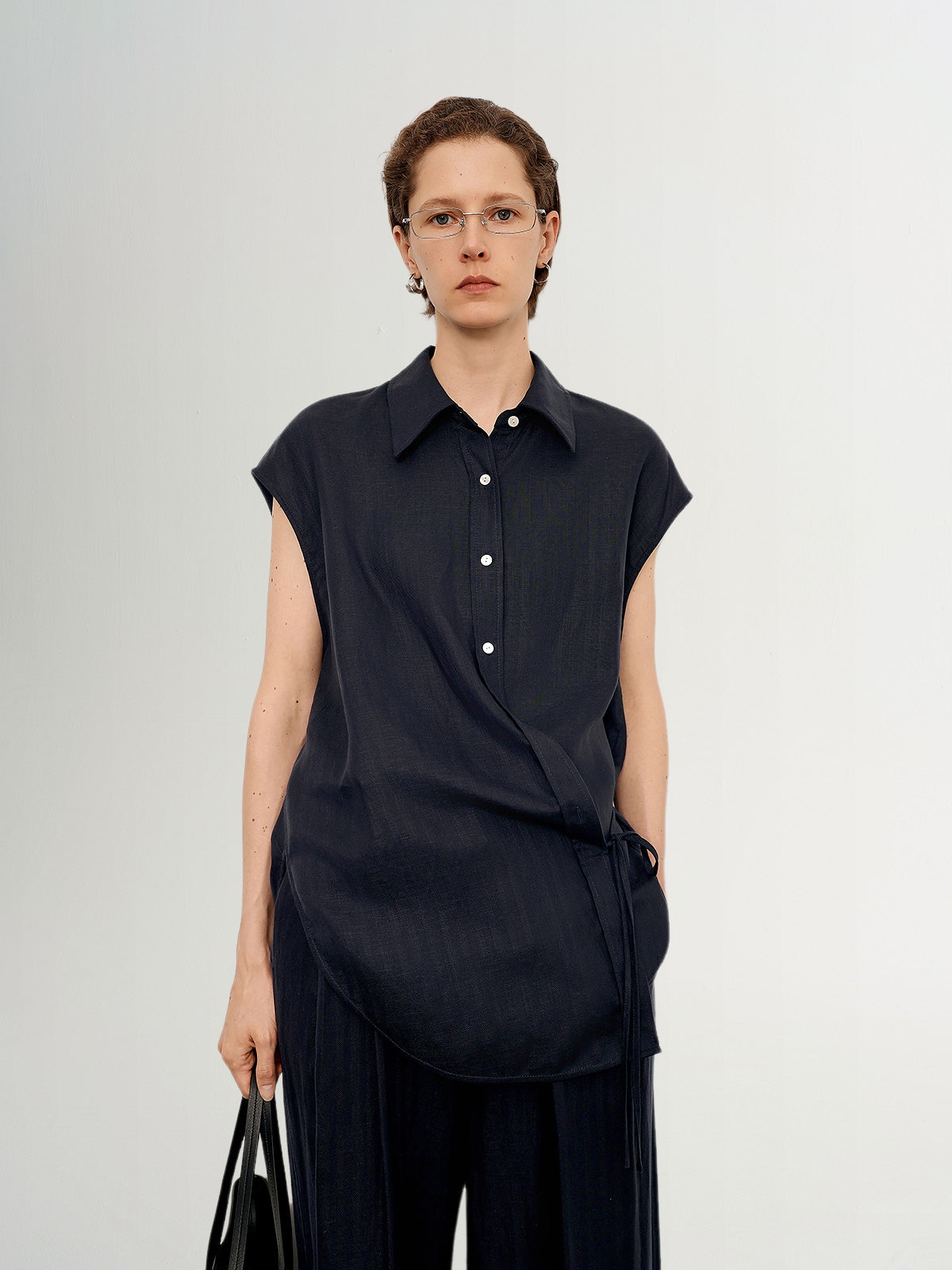 Lyocell Sleeveless Lapel Shirt