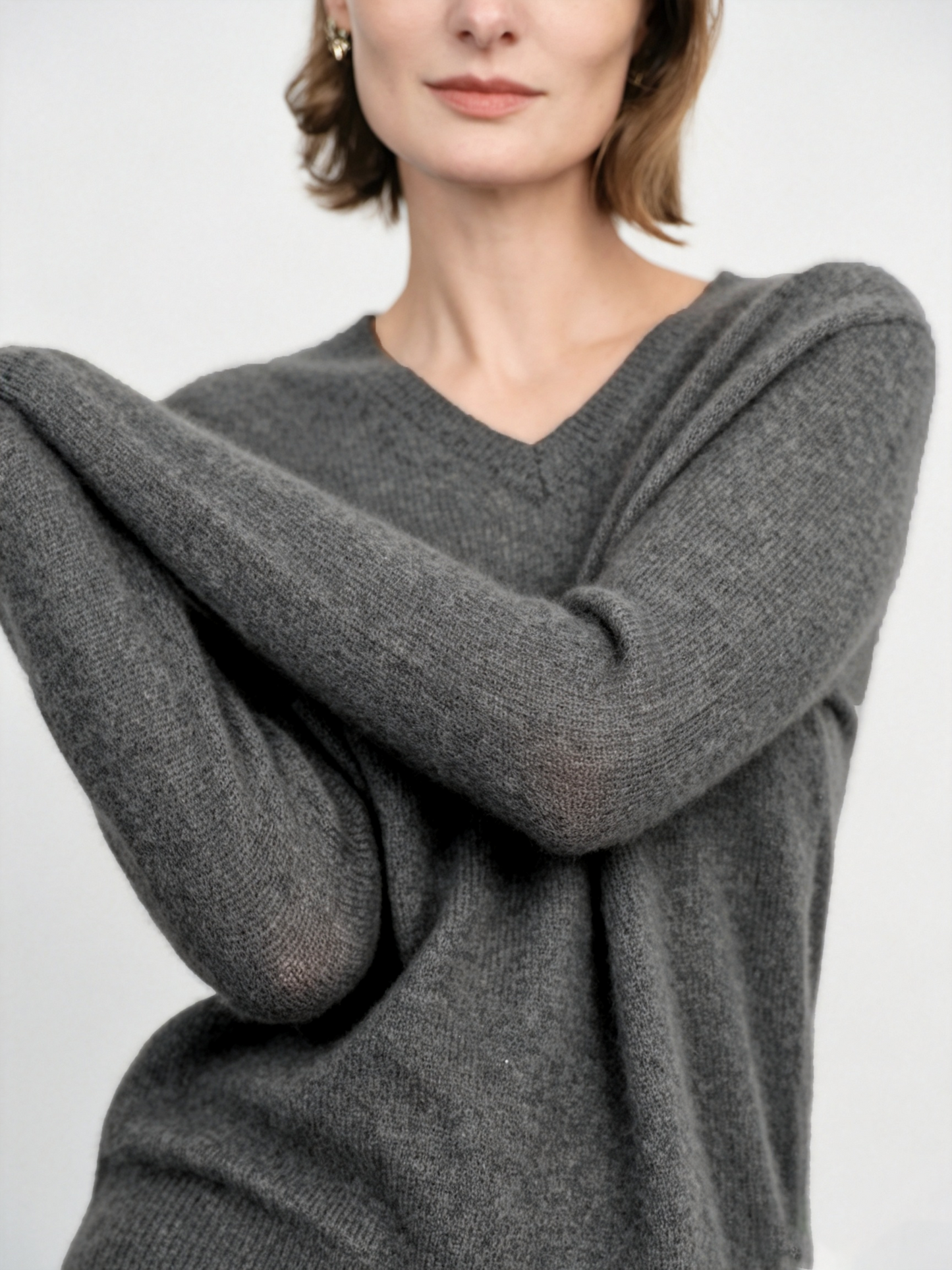 Brushed Cashmere-Silk V-Neck Sweater
