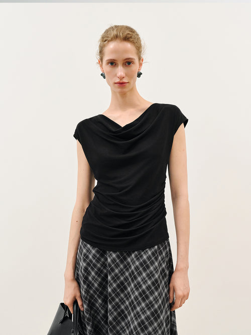 Load image 1 in gallery view. Lyocell Draped Neck Sleeveless Fitted Top