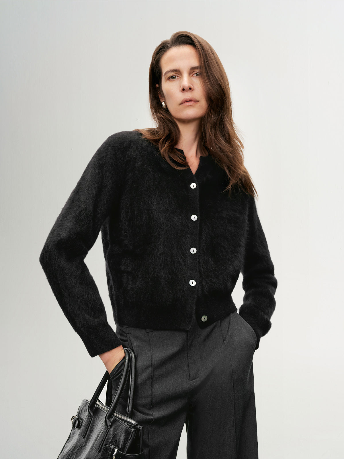 Brushed V-Neck Cashmere Cardigan