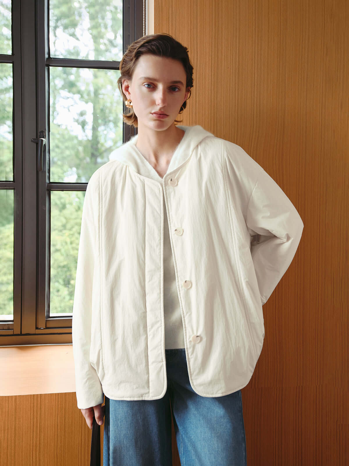 Crewneck Padded Jacket in Sheep Wool