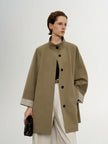 Cotton Stand-Collar Buttoned Raglan-Sleeve Trench Coat