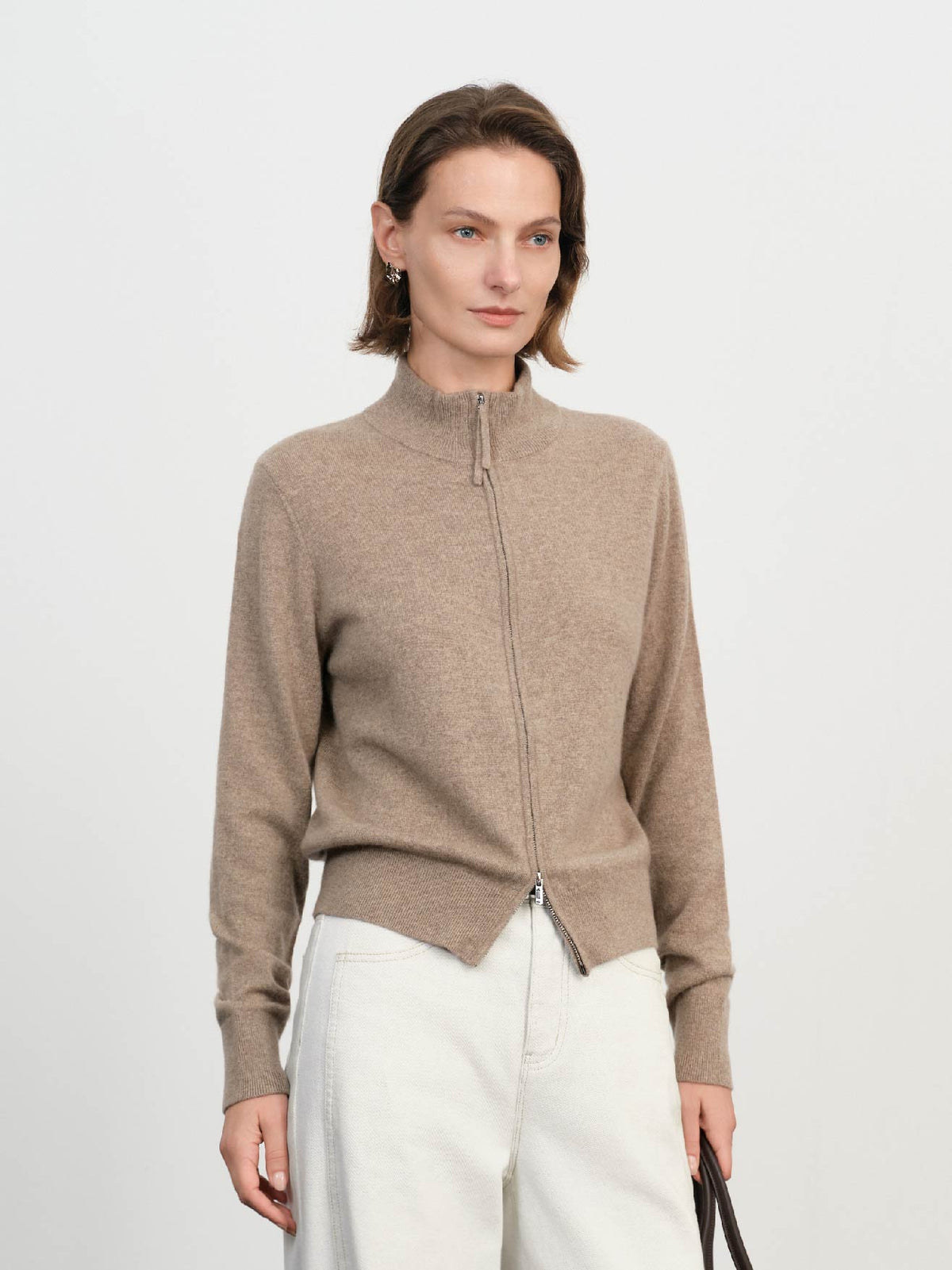 Mock Neck Cashmere Zip Sweater