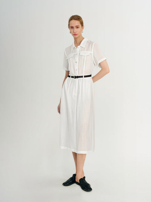 Load image 1 in gallery view. White Lyocell Shirt-Dress with Belt  Dress