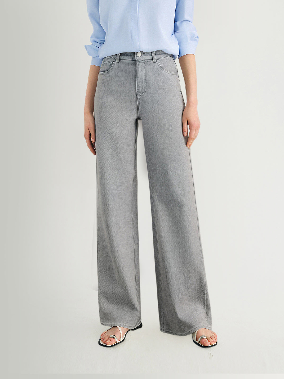Gray Flared Cotton-Blend Jeans