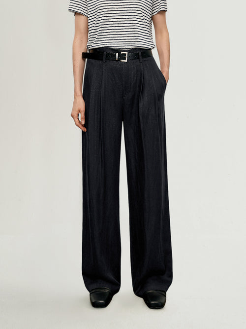 Load image 1 in gallery view. Lyocell-Linen Straight-Leg Tailored Pants