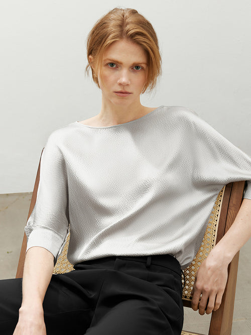Load image 1 in gallery view. Mid Sleeve 100% Silk Blouse
