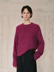 Magenta Vertical-Rib Silk-Cashmere Sweater