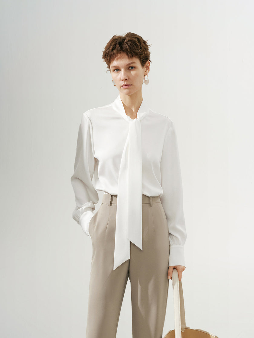 Tie Neck Acetate Blend Blouse