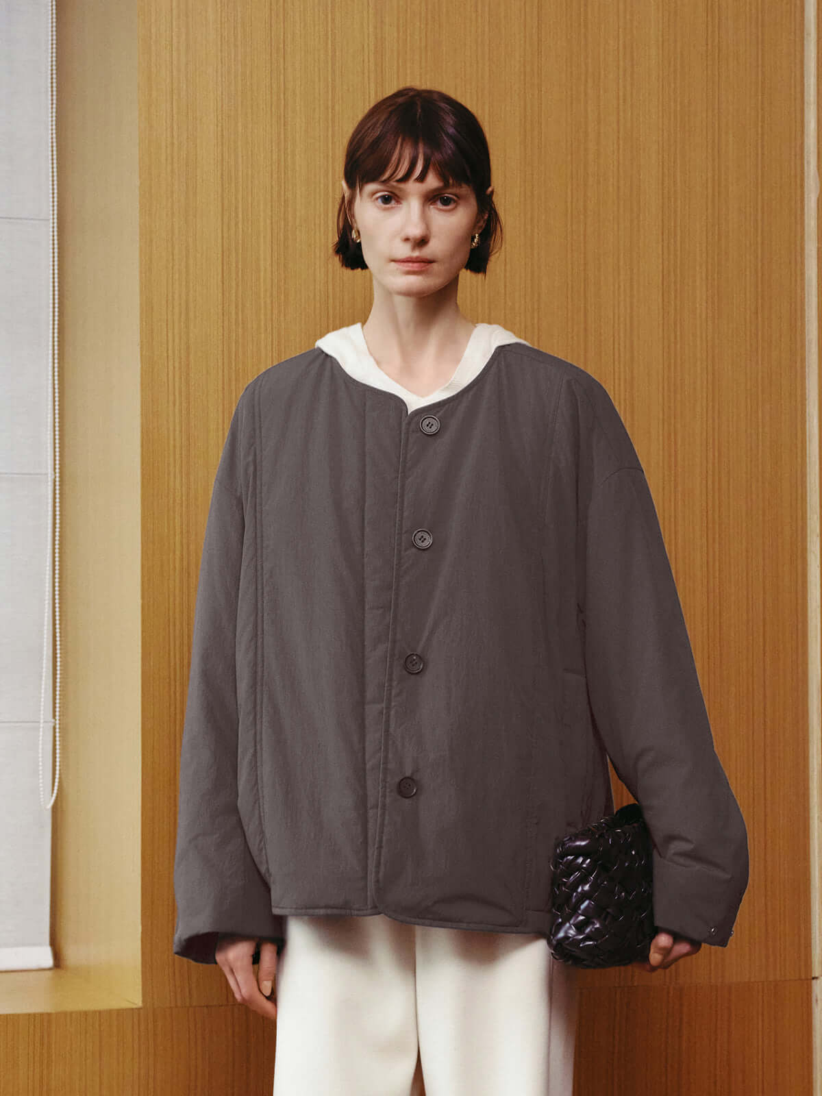 Crewneck Padded Jacket in Sheep Wool