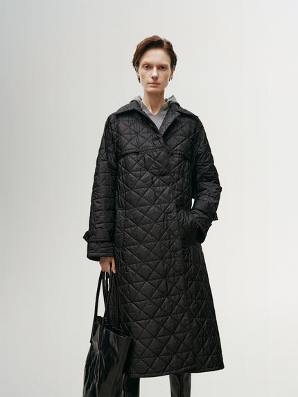 Lapel Collar Quilted Maxi Jacket