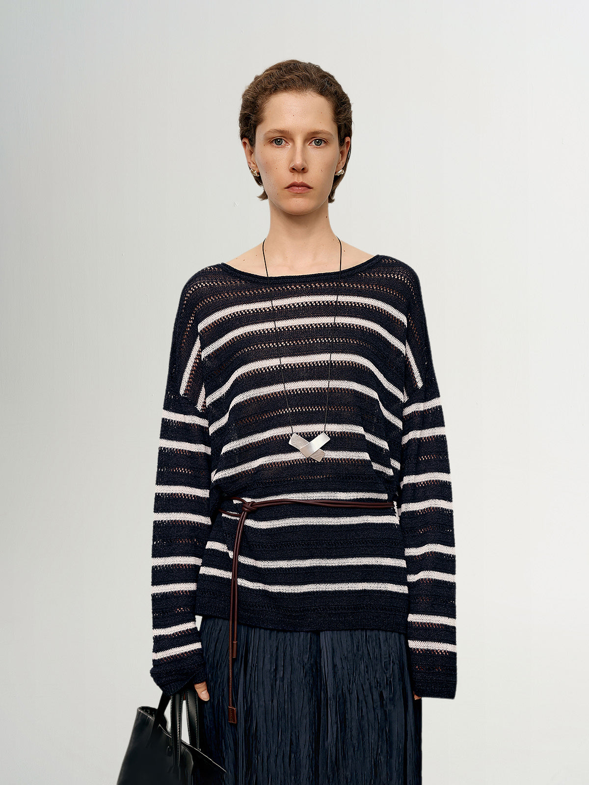 Relaxed-Fit Drop-Shoulder Lightweight Stripe Crewneck Sweater