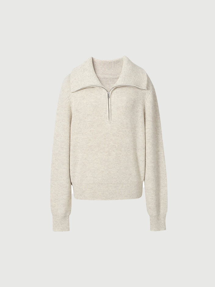 Wool Blend Zipper Polo Sweater