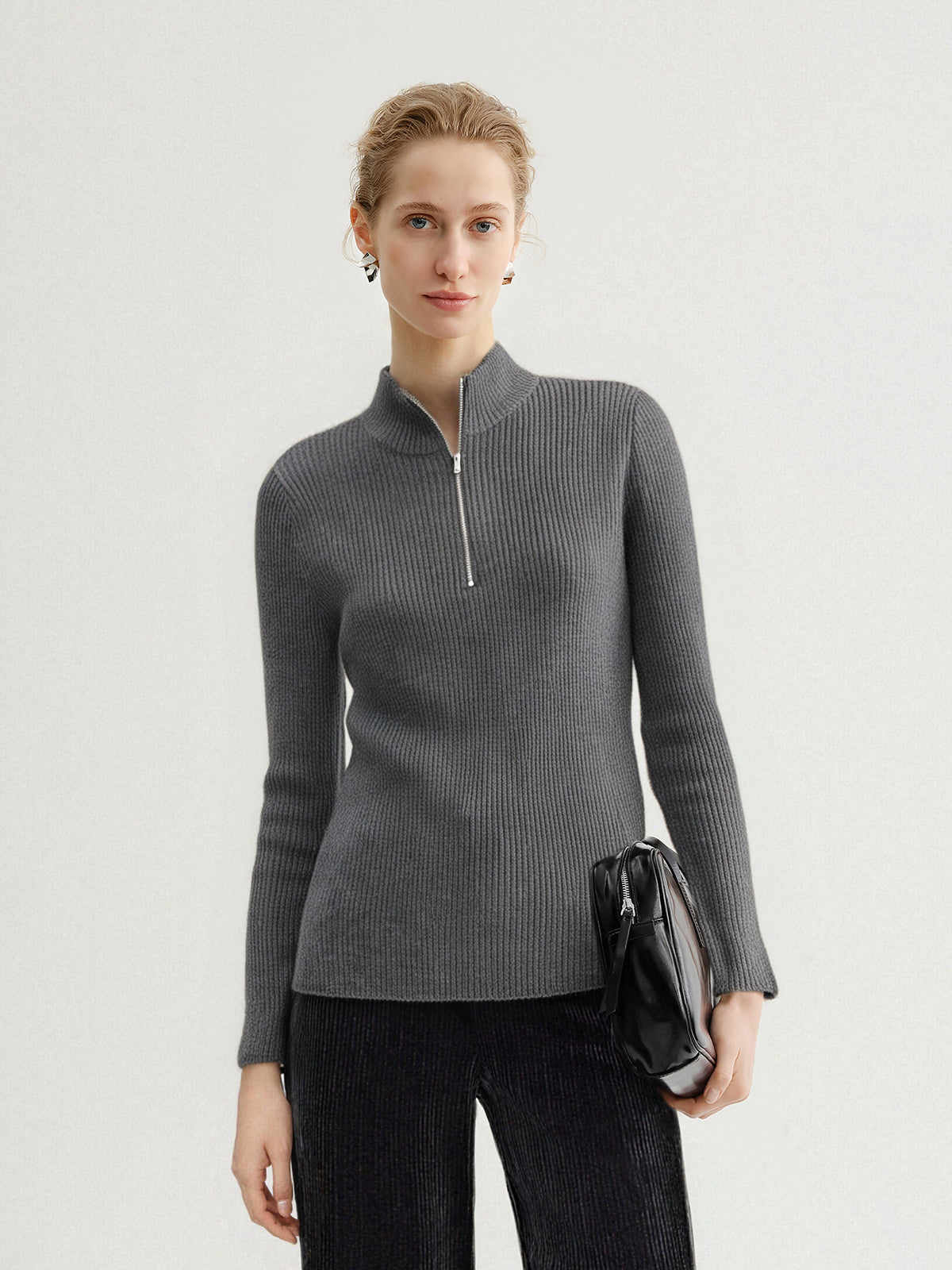Pure Cashmere Half-Turtleneck Zip Sweater