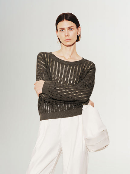Crew Neck Open Knit Sweater