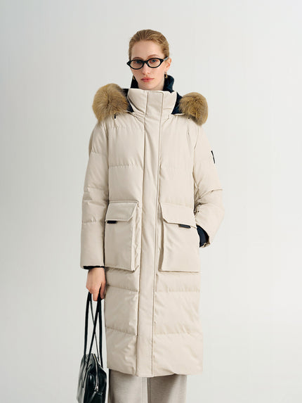 Raccoon Fur Collar Hooded Long Down Coat
