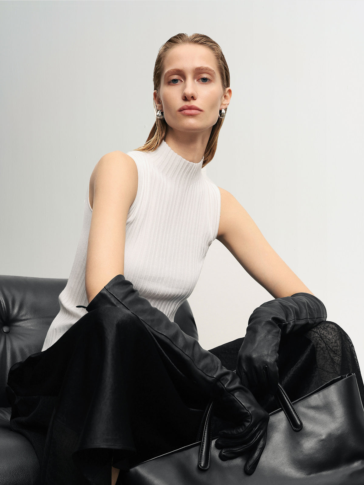 Ribbed High-Neck Sleeveless Top