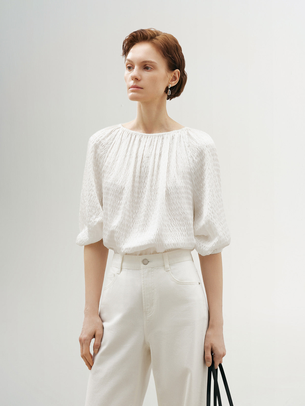Bubble Textured Puff Puff Silk Blouse