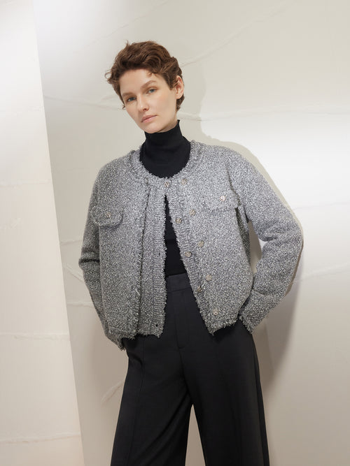 Load image 1 in gallery view. Collarless Tweed Jacket