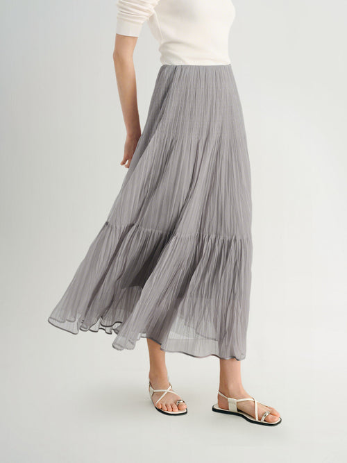 Load image 1 in gallery view. MEILLEUR MOMENT Pleated Maxi Skirt-On Model