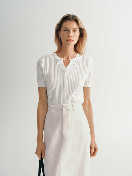 V Neck Short Sleeves Knit Top