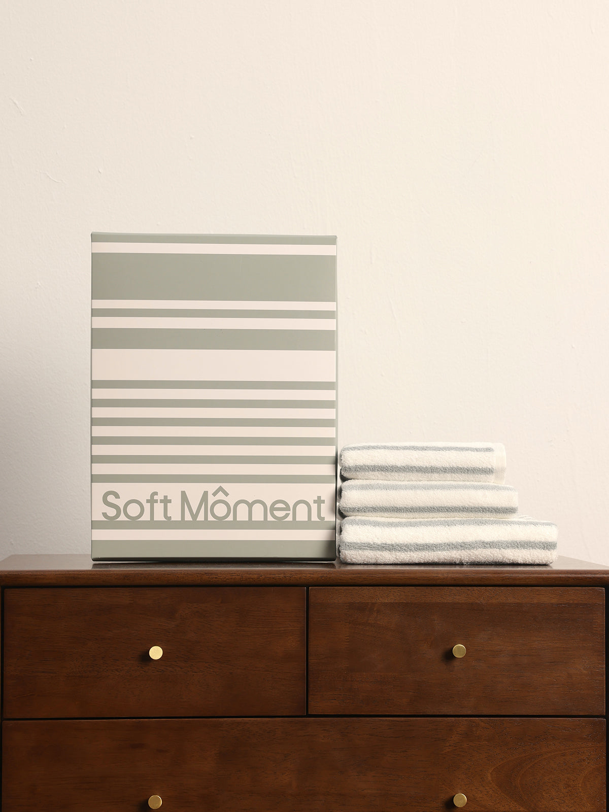 Cotton Gray & White Striped Towel and Bath Set