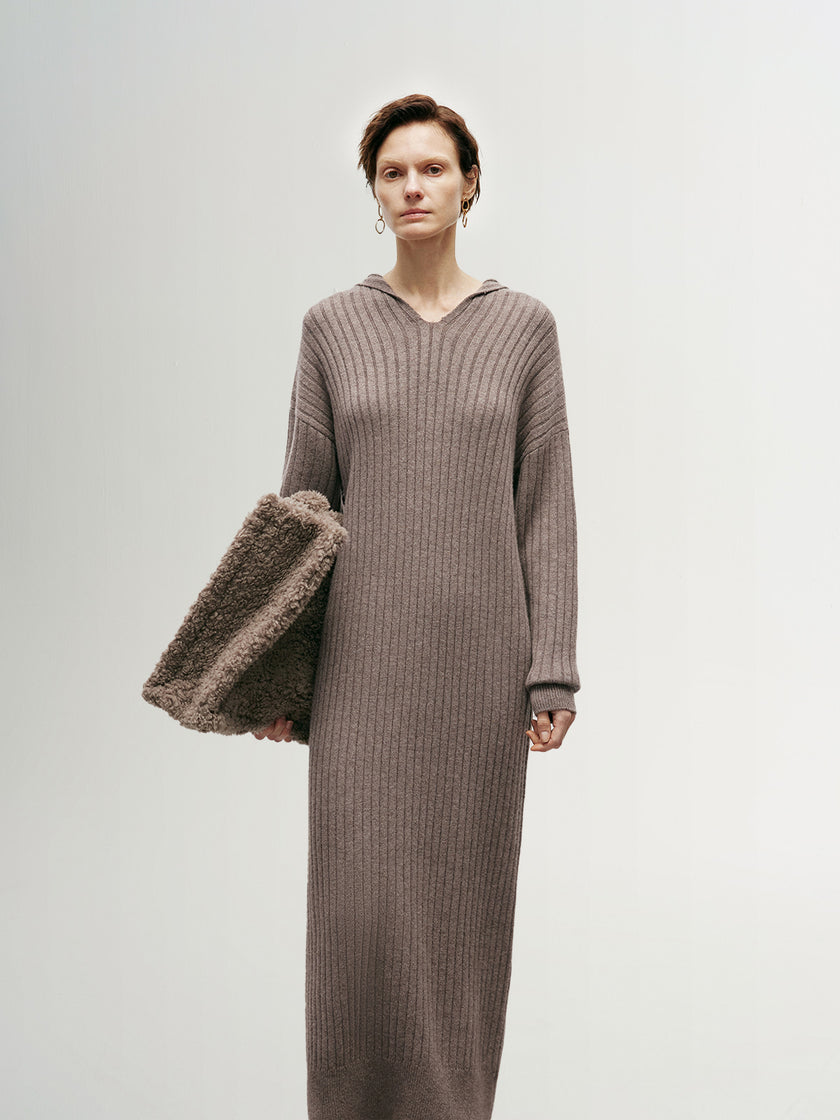 Knit Hooded Shift Dress
