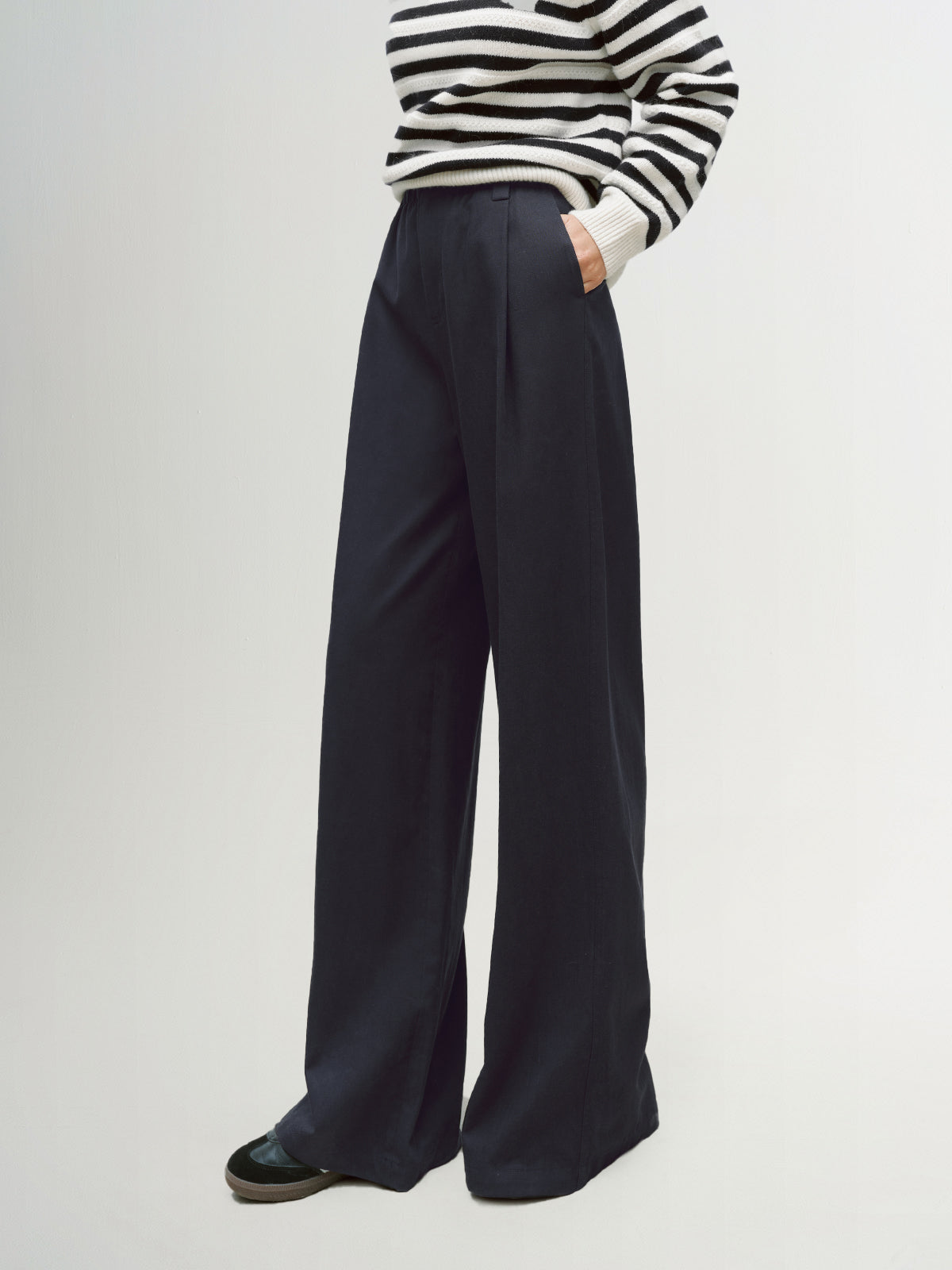 Lyocell-Cotton Elasticized Wide-Leg Trousers