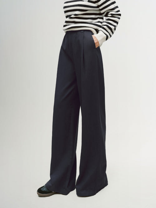 Load image 1 in gallery view. Lyocell-Cotton Elasticized Wide-Leg Trousers