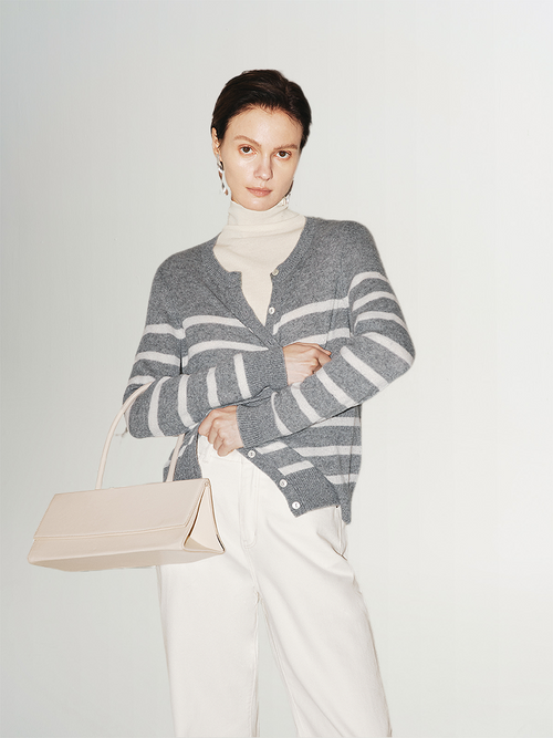 Load image 1 in gallery view. Striped Cashmere Cardigan