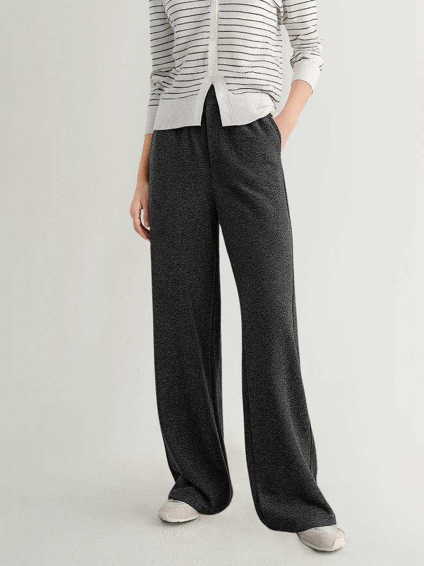 Dark Gray Elastic Waist Straight Pants