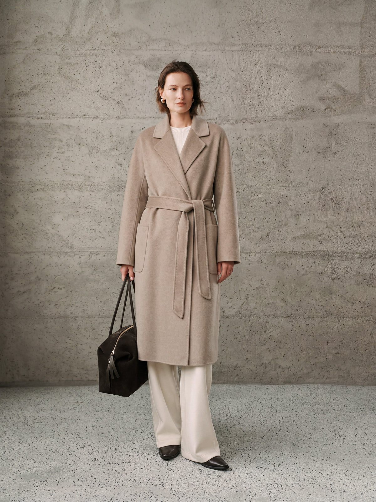 Brown Midi Cashmere Wrap Coat